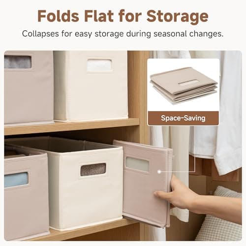 StorageWorks Fabric Storage Bins for Shelves, Closet Organizers and Storage Baskets, Collapsible Storage Bins with Cutout Handles, Medium, 4-Pack, Ivory and Light Brown - Thumbnail 6