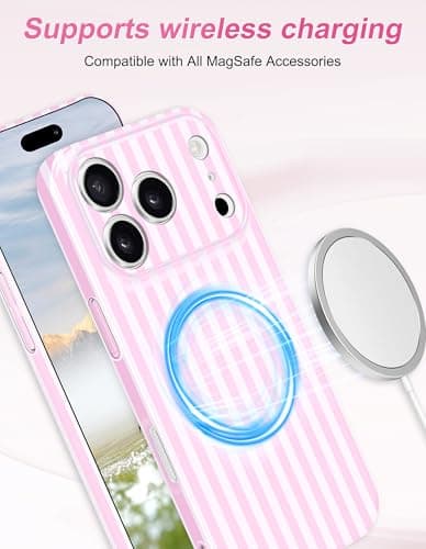 Aitipy Magnetic Striped Phone Case for iPhone 13, Compatible with MagSafe, Cute Stripe Fashion Aesthetic Soft TPU Slim Shockproof Protective Phone Cover for Women Girls-Pink - Thumbnail 2