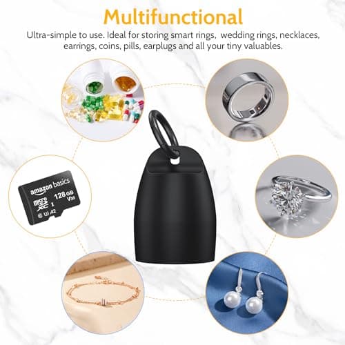 SZJCLTD Travel Case for Oura Ring with Hidden Bottom AirTag Holder Anti-Loss, Hard Shell PC Jewelry Storage Box, Portable Keychain & Lanyard for Rings, Earrings & Small Jewelry (Phantom Black) - Thumbnail 2