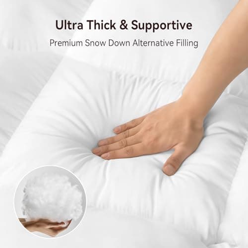 ABENE Twin Size Mattress Topper for Back Pain Relief, Extra Thick Mattress Pad Pillowtop, Soft Plush Mattress Cover Bed Topper with Deep Pocket, Overfilled Down Alternative Filling, White - Thumbnail 5