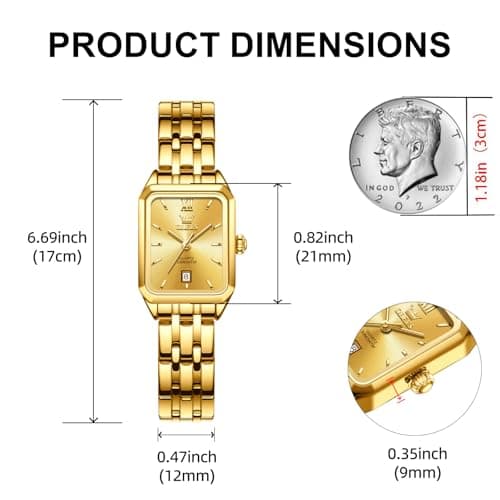 OLEVS Womens Watch Dainty Gold Ladies Watches for Women Rectangle Fashion Water Resistant Small Wrist Watch Women Square Stainless Steel Analog Dressy Date Women's Watches Relojes para Mujer - Thumbnail 4