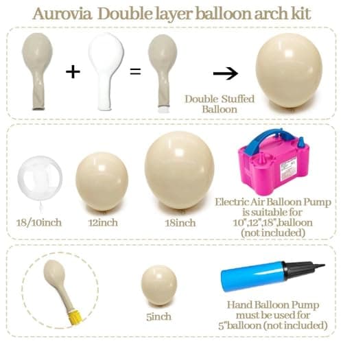 White Sand Balloons Double Stuffed White Beige Cream Ivory Balloons Clear Bobo Balloon Garland Arch Kit 18/12/5 Inch for Birthday Wedding Baby Shower Gender Reveal Party Decorations - Thumbnail 3