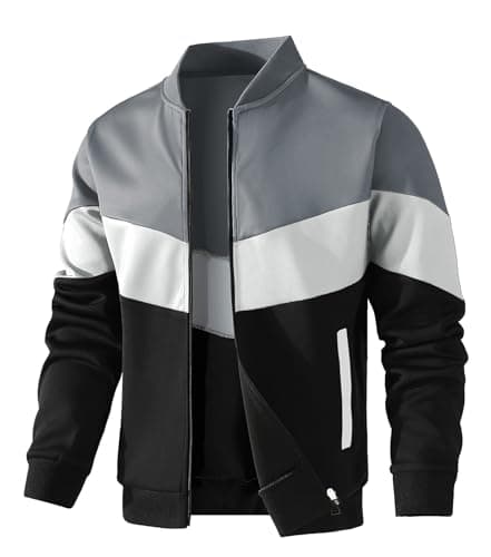 HYPESTFIT Mens Lightweight Jacket Casual Bomber Jacket Color Block Varsity Coat - Image 1