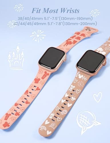 BEEXI 2 Packs Cartoon 3D Raised Band Compatible with Apple Watch Band 42/41/40/38mm Women Two-Tone Cute Silicone Strap for iWatch SE Series 10/9/8/7/6/5/4/3/2/1/Ultra(1/2) Pink Pink/Nude - Thumbnail 4