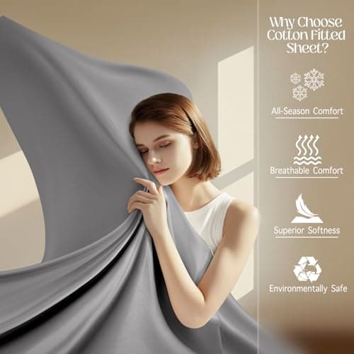 Acnalboma Cotton Fitted Sheet King Only,Ultra-Soft Hotel Luxury Long Staple,Breathable and Comfy Sateen Weave,Fits Up to 18",Grey,78"x80" - Thumbnail 6