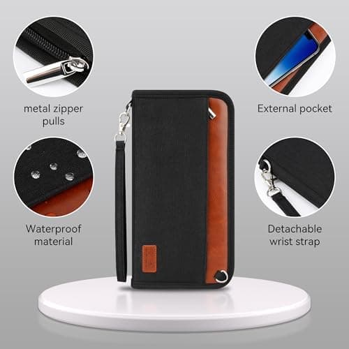 HOOMIL Family Passport Holder, Premium Travel Document Organizer Capacious RFID Passport Wallet, Supports 4-5 Passports, 9.8" x 5" - Black/Brown - Thumbnail 5