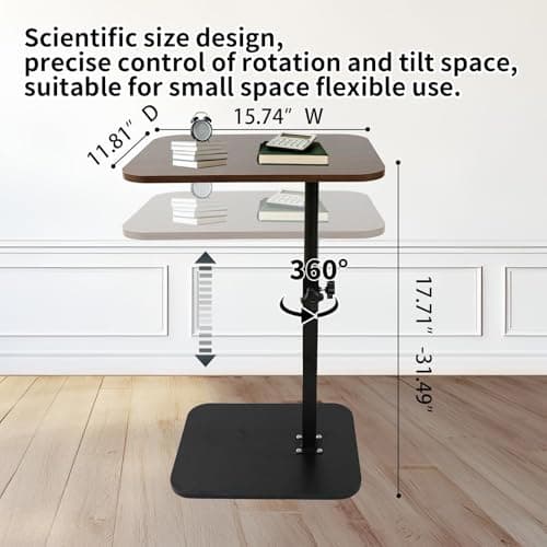 coddlecove TV Tray Side Table, Adjustable Couch Table and Sofa Table, Overbed Snack Tables Study TV Tray C Shaped End Table Food Snack Trays for Eating Small Spaces(15.7" W x 11.8" D, Walnut) - Thumbnail 2