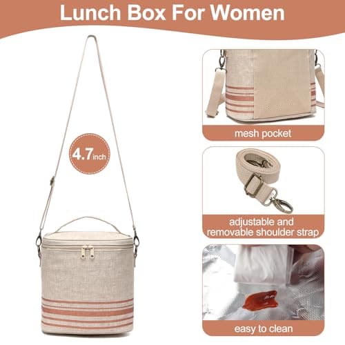 neatlife Lunch Tote Bag for Women, Thermal Bag with Double Zipper Close and adjustable shoulder strap, Insulated Cooler Bag for Work, Travel & Picnic (Golden Stripe) - Thumbnail 6