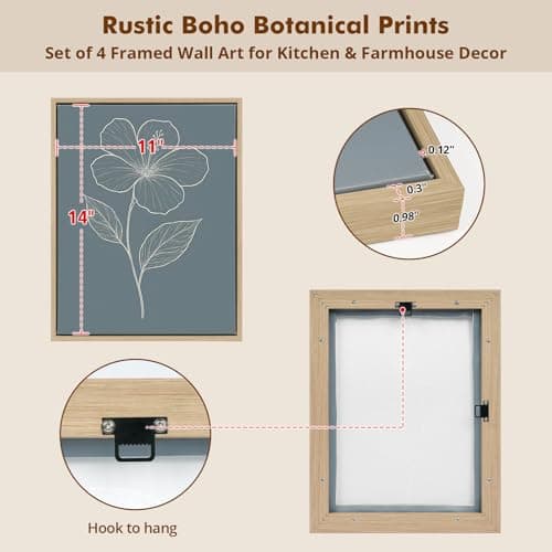 DAJONART Neutral Boho Botanical Wall Art Set of 4, Sage Green Abstract Prints Framed Canvas for Kitchen, Japandi, and Earth Tone Home Decor, Abstract Boho Wall Decor, Botanical Canvas Art,11x14 in - Thumbnail 4