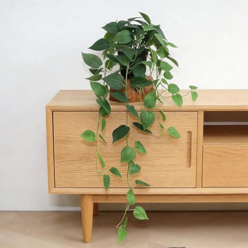 CCPanda Fake Pothos Hanging Plants with Pots, 33.5" Set of 2 Faux Ivy Vines, Realistic Silk Artificial Plants Greenery for Home Indoor Decor, Living Room, Desk Shelf, Bathroom Decoration - Thumbnail 4