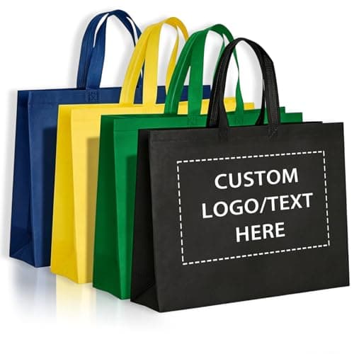 Wubaijin Custom Logo Non-Woven Tote Bags 50–1000 pack, Washable & Reusable, 15” W x 12” H x 4” Perfect for Trade Shows, Corporate Gifts, Retail & Promotional Events （Horizontal - Image 1