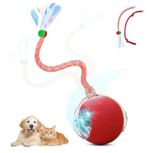 Interactive Cat Toy Ball for Indoor Cats, Motion Activated Cat Ball with 3 Speeds, 2 Replaceable Tails, Safe Material Kitten Toys, USB Charging, 360° Smart Rolling Ball for Bored Adult Cats and Dogs - Image 1