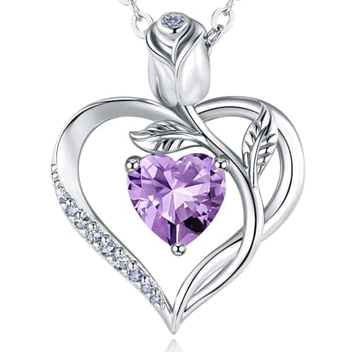 1.2 CT Rose Heart Necklace for Women Birthstone Necklace Gift for Girlfriend S925 Sterling Silver with 18K White Gold Plating D Color VVS1 Clarity Gift for Wife Mother Daughter Birthday Anniversary Christmas Engraved with I Love You - Image 1