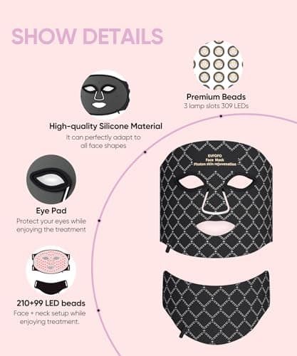 EVFOFO Red Light Therapy Mask for Face and Neck, 7-Color LED Face Mask Light Therapy with 850nm NIR -Professional Red Light Therapy for Face, Skin Rejuvenation, Anti-Wrinkle & Firming at Home - Thumbnail 5