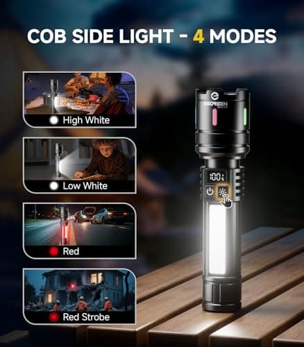 Esgreen LED Rechargeable Flashlights High Lumens 20000 2 Pack, Single Click Bright Flashlight Long Lasting 12H, Compact Handheld Flash Light USB C, White & Red Light, for Hiking Camping Gift - Thumbnail 3