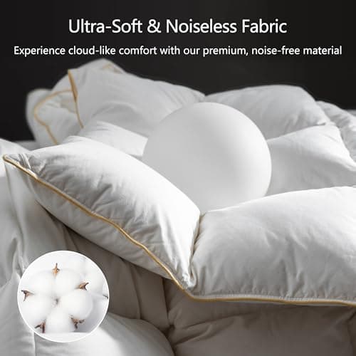 HANYUN Organic Cotton Goose Down Feather Comforter All Season California King Size Duvet Insert Warm and Breathable Down Comforter Ultra-Soft 700 Fill-Power Fluffy Warmth 108"x98" - Thumbnail 4