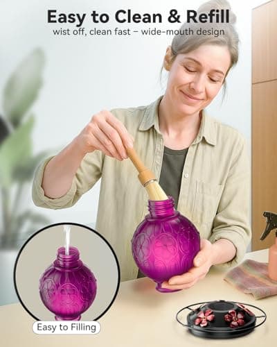 26Oz Hummingbird Feeder for Outdoors, Vintage Glass Bird Feeder with Perch, Durable & Easy to Clean, Hanging Nectar Feeder for Garden, Yard, Deck – Gifts for Women Mom (Violet) - Thumbnail 5