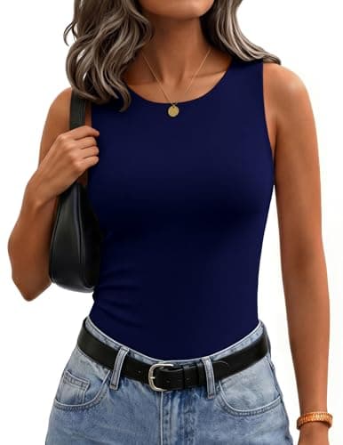 Zeagoo Womens Double Lined Crew Neck Tank Tops Cute Summer Sleeveless Workout Tops Basic Going Out Clothes 2026 Navy Blue - Image 1