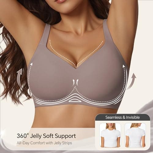 UIMERO 2026 Womens Wireless Bra Seamless Jelly Bras Full Coverage Supportive Comfortable No Underwire T-Shirt Everyday Bras Coffee - Thumbnail 2