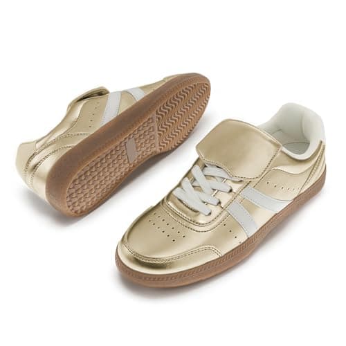 Rihero Women's Fashion Sneakers Tennis Walking Shoes Lace-Up Comfortable Non Slip Casual Gold Sneakers Size 6 - Thumbnail 5