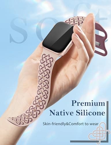 Minyee 2 Pack Engraved Bands Compatible with Apple Watch Band 42/44/45/46/49mm Women, Soft Silicone Two-Tone Celtic Sport Strap for iWatch Series 11 10 9 8 7 6 5 4 SE/Ultra 3 2 1, Black/Pink+Nude - Thumbnail 3