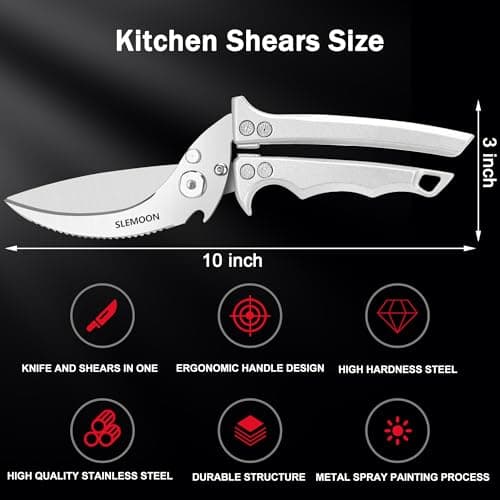 SLEMOON Heavy Duty Poultry Shears Meat Cutting Dishwasher Safe and Food Stainless Kitchen Shears Kitchen Scissors for Chicken Turkey Thanksgiving,Gift Box,silver - Thumbnail 4