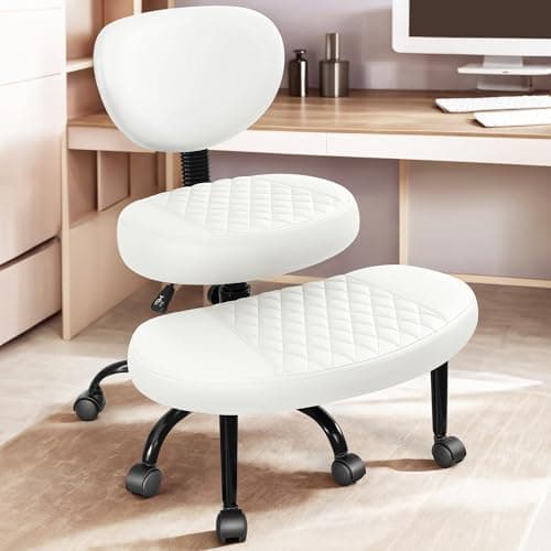 AtHope Ergonomic Cross Legged Office Chair with Wheels - Adjustable Height for Meditation, ADHD Desk & Yoga - Wide Criss Cross Design with Lumbar Support, Kneeling Chair - White - Thumbnail 3