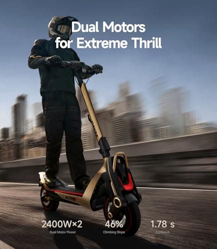 NAVEE UT5 Ultra X Supercar Electric Scooter, 43.5 mph Speed, 74.6 Miles Range, Dual 2400W Peak Motor & Hydraulic Suspension & Oil Disc Brake, Self-Sealing Tires, Flash Charge Off-Road Scooter Adults - Thumbnail 4
