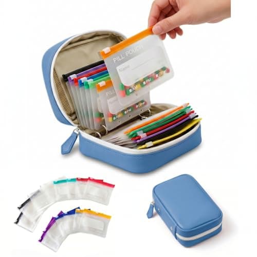 NeLiangIA 2 Pack Royal Blue Waterproof Pill Organizer, Large Capacity Travel Pill Organizer with 14 Color Pouches, Pastilleros para Medicamentos, Travel Medicine Organizer for Family Sharing