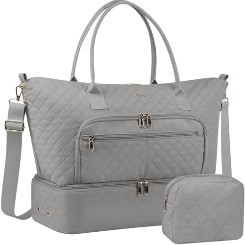 HOTOR Travel Duffle Bag for Women - Carry on Bag with Toiletry Pouch & Shoe Compartment, Large Overnight Weekender Bags for Gym, Business Trips, Sports and Hospital, Gray, 17.3" x 7.9" x 13.4" - Image 1