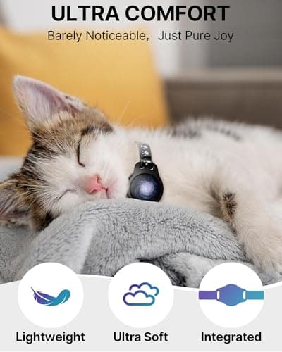 Cat Tracker Collar Waterproof Airtag Cat Collar with Finder Tag (iOS ONLY Not for Android Devices), Compatible with Apple Find My, Breakaway Tractive with Reflective Pattern & Bell, Black, 8-12" - Thumbnail 6