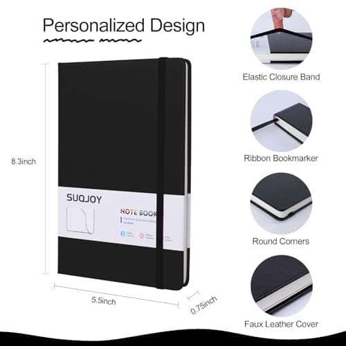 SUQJOY Lined Journal Notebooks for Writing, 100 GSM Thick Paper, 1 Pack Hardcover Notebooks, A5 College Ruled Notebook, Journaling Notebook for School/Travel/Office (Black- 1 Pack) - Thumbnail 2