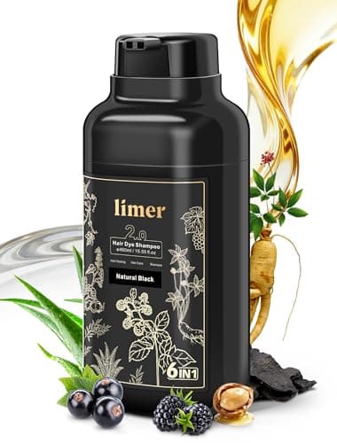 Limer Black Hair Dye Shampoo for Gray Hair, 3-in-1 Color Shampoo, 6 Herbal Extracts, 100% Grey Coverage, Non-Staining, 6-8 Weeks Lasting, for Women & Men, Shampoo para Pintar el Cabello, 460ml - Image 1