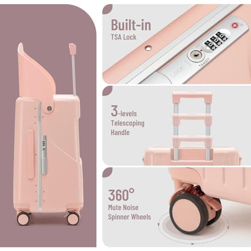 Apelila Ride On Suitcase with Built-In Seat 20 Inch Carry-On Luggage for Kids & Adults, TSA-Approved Underseat Spinner with 360° Wheels, Lightweight Suitcase for Airplane Travel - Thumbnail 3