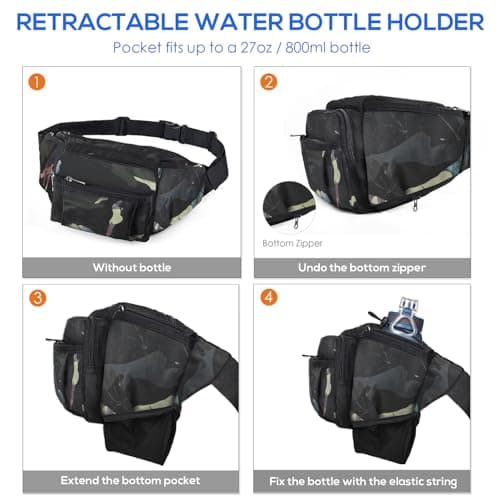 NOOLA Fanny Pack Waist Bag for Men Women, Lightweight Waist Pack with Water Bottle Holder, Adjustable Belt Bag with Multi-Pockets for Hiking, Dog Walking, Outdoor, Cycling, Running, Travel, Floral - Thumbnail 2
