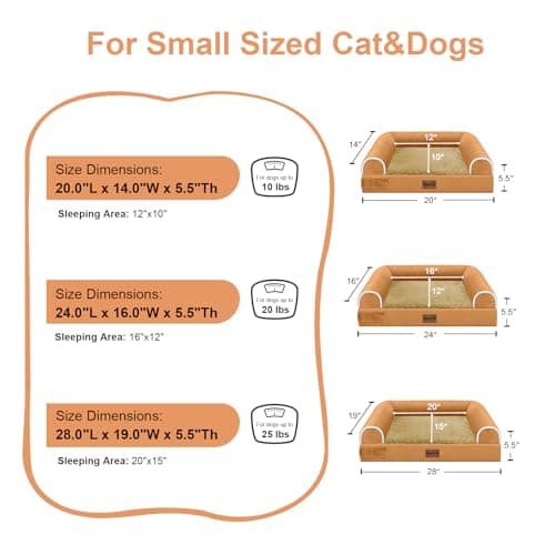 Small Dog Bed Orthopedic Washable: Beds Bolster Small Sized Dogs Bed Egg Crate Foam Couch Sofa Waterproof with Removable Cover - Orange - Thumbnail 6
