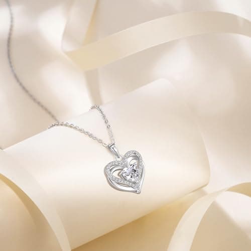 JACUPO 1CT Double Heart Moissanite Necklace for Women D Color VVS1 S925 Sterling Silver 18K White Gold Plated Jewelry for Mother Love Friend Mother’s Day Birthday Gift for Her 18inch (for Lover) - Thumbnail 4
