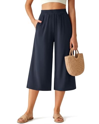 G4Free Culottes for Women Capris Lightweight Palazzo Capris Pants Halara Capris High Waisted Gaucho Capri Pants (Dark Navy,M,20") - Image 1