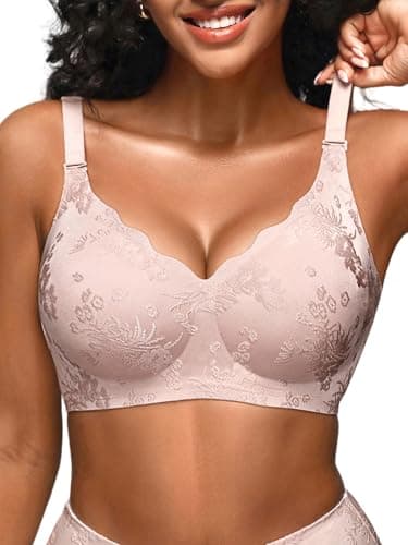 Cuteio Wireless Jelly Bras for Women No Underwire S/M, Seamless Comfortable Jacquard Bralettes, Padded Convertible Bra, 1PCS, S, Gray Pink - Image 1