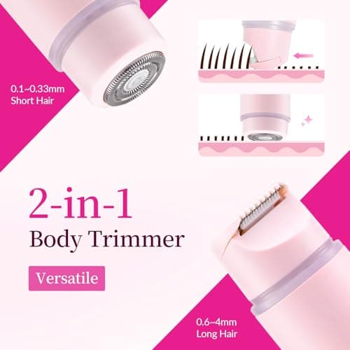 Unimiko 2-in-1 Bikini Trimmer for Women – Electric Shaver for Women, Womens Electric Razor & Trimmer for Sensitive Skin, Adjustable Comb, 100% Waterproof, Portable, USB Charge, Painless (Pink) - Thumbnail 2