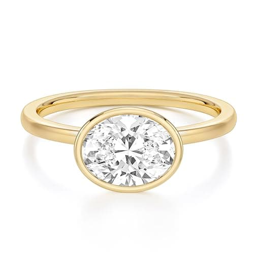 EAMTI 3CT Engagement Rings for Women Oval Cut CZ Solitaire Promise Wedding Bands Travel Bezel East West Ring 14K Gold Plated Size 4 - Image 1