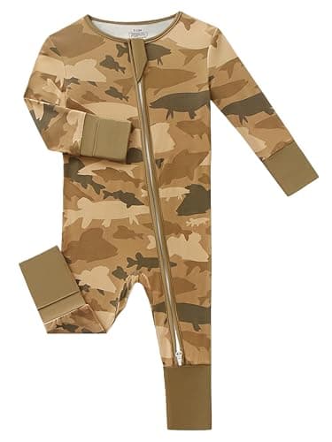 Joonberry Infant Baby Girl Clothing Bamboo Rayon Footies, Newborn outfit Footed Long Sleeve Jumpsuit with Zipper and Mitten Cuffs (Camo Shark, 12-18M) - Image 1