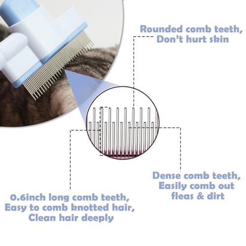 Cat Comb Pet Comb Self Cleaning Upgraded Cat Brush for Long Haired Cats & Dogs, Blue - Thumbnail 4