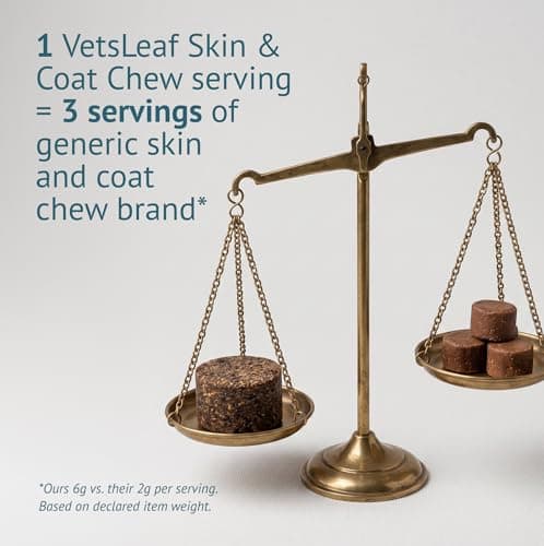 VetsLeaf Dog Skin & Coat Chews for Itchy Skin, Paw Licking & Dry Skin Allergy Relief - Omega-3 Fish Oil, EPA & DHA, Biotin, Vitamin A & D3 - Anti Itch Skin Support - Made in USA - 60 Count - Thumbnail 4