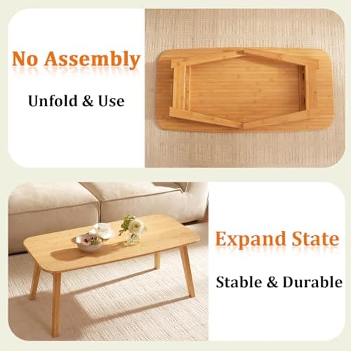 Baveke Folding Coffee Table- Foldable Floor Tables, Mid Century Coffee Table for Living Room, Small Coffee Tables Solid Wood Japanese Low Table for Sitting on Floor, No Assembly, 39.4''-Natural - Thumbnail 4
