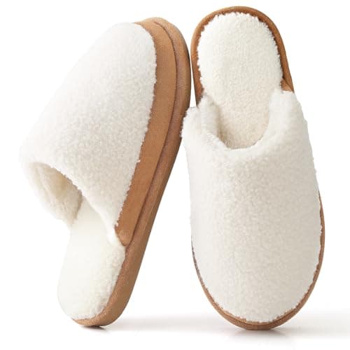 Parlovable Women's Memory Foam House Slippers, Warm Polar Fleece Lined, Faux Fur, Non-Slip Rubber Sole, Indoor Outdoor, Machine Washable Comfort Shoes Beige 11-12 - Image 1