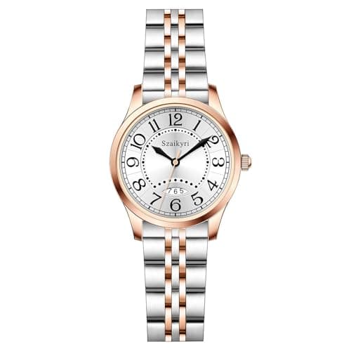 Szaikyri Classic Watch for Women with Easy Read Time Arabic Numerals Ladies Watch with Calendar Water Resistant (Silver-Rosegold Black) - Image 1