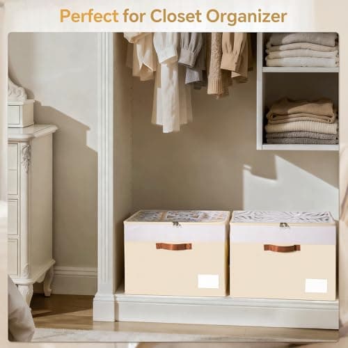 Criusia Shoe Organizer for Closet, 2 Pack Foldable Shoe Storage Organizer Box Bin with Adjustable Dividers and Clear Cover, Closet Shoe Storage for Sneakers Sandals Boots, Fit 16-32 Pairs, Beige - Thumbnail 6