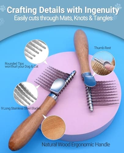 Dematting Comb for Dogs, Dematting Tool for Dogs & Cats - Serrated Matted Hair Removal Brush - Easily Remove Knots, Mats and Tangles - Designed for Wavy & Curly Coats - Thumbnail 4