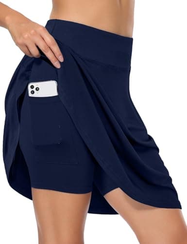 Fulbelle Knee Length Skirts for Women Golf Skorts Tennis Skirt with Shorts Underneath Athletic Skorts with Pockets Blue L - Image 1